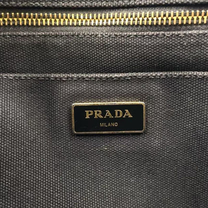 Prada Canapa Studded Triangle Plate Tote Canvas Black Handbag Gold