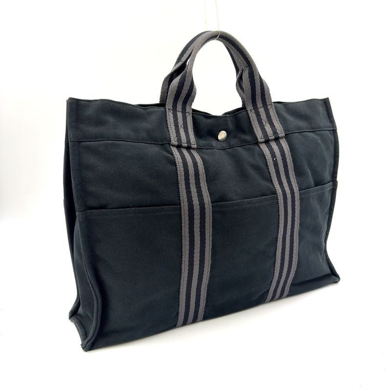 Hermes Fourre Tout MM Cotton Gray And Black Tote Bag Silver