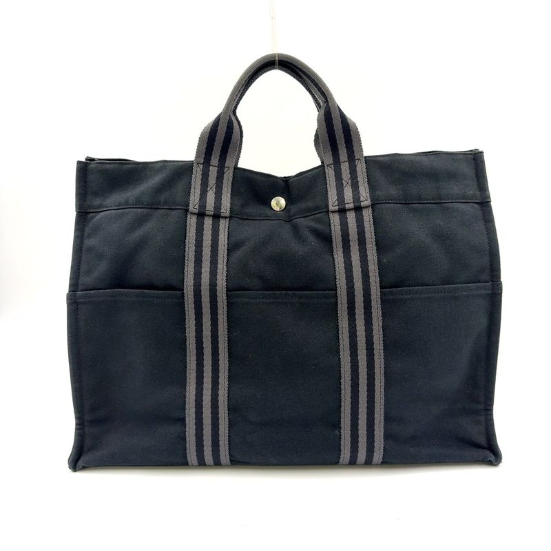Hermes Fourre Tout MM Cotton Gray And Black Tote Bag Silver