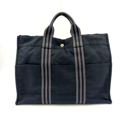 Hermes Fourre Tout MM Cotton Gray And Black Tote Bag Silver