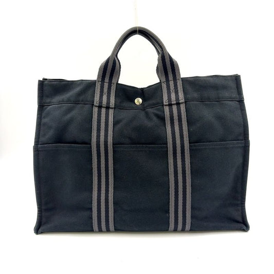 Hermes Fourre Tout MM Cotton Gray And Black Tote Bag Silver