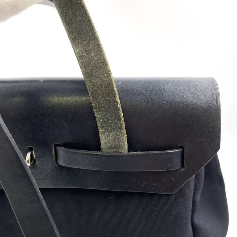 Hermes Herbag A Dos PM □G Engraved Canvas Black Backpack Silver