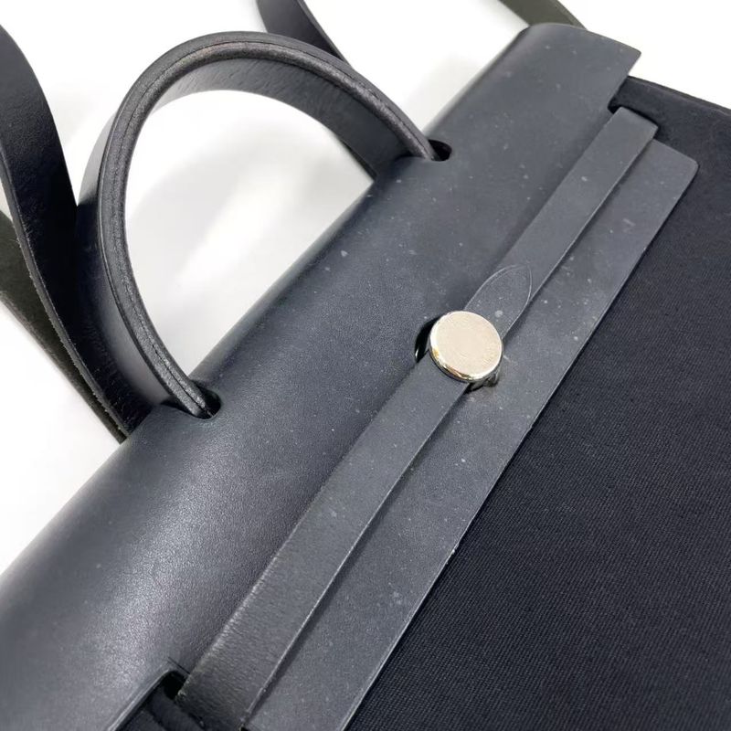 Hermes Herbag A Dos PM □G Engraved Canvas Black Backpack Silver