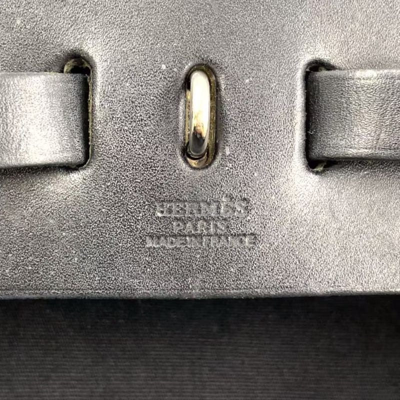 Hermes Herbag A Dos PM □G Engraved Canvas Black Backpack Silver