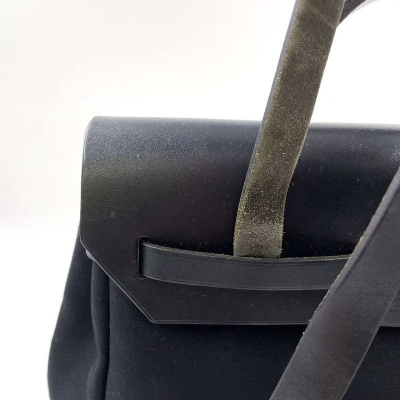 Hermes Herbag A Dos PM □G Engraved Canvas Black Backpack Silver