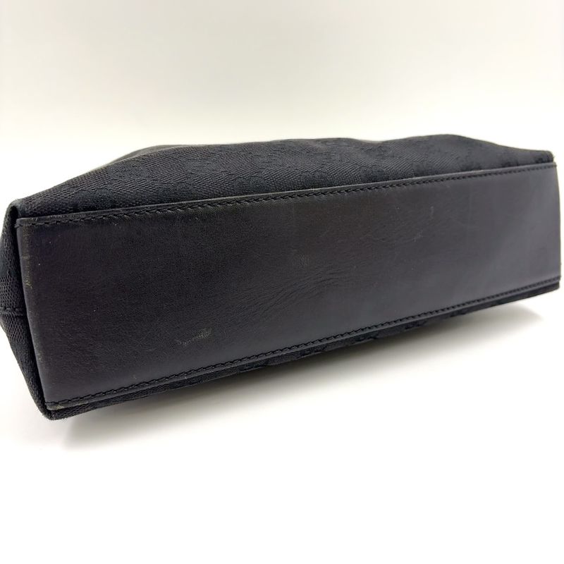 Gucci Jackie Leather X Canvas Black Shoulder Bag Silver 110291