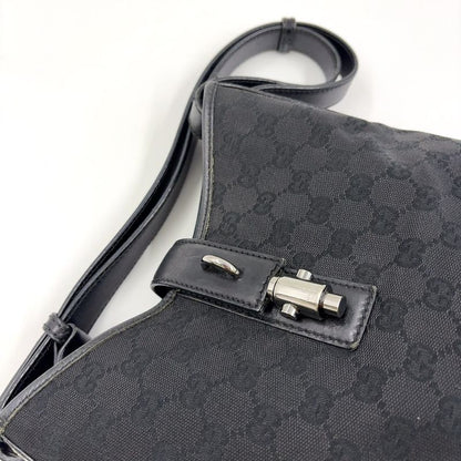 Gucci Jackie Leather X Canvas Black Shoulder Bag Silver 110291