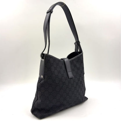 Gucci Jackie Leather X Canvas Black Shoulder Bag Silver 110291