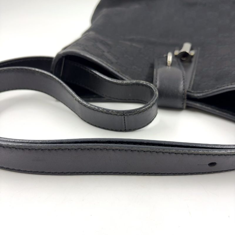 Gucci Jackie Leather X Canvas Black Shoulder Bag Silver 110291