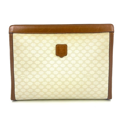Celine Macadam Pattern Leather × PVC Off-white And Brown Clutch Bag Gold M08