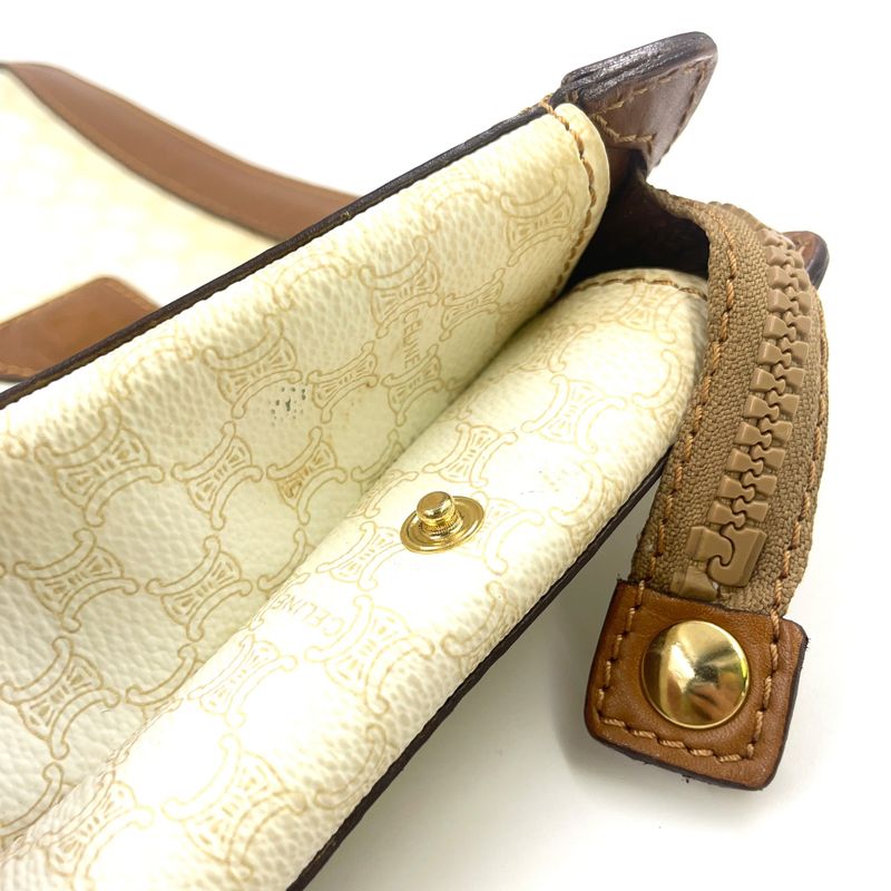 Celine Macadam Pattern Leather × PVC Off-white And Brown Clutch Bag Gold M08