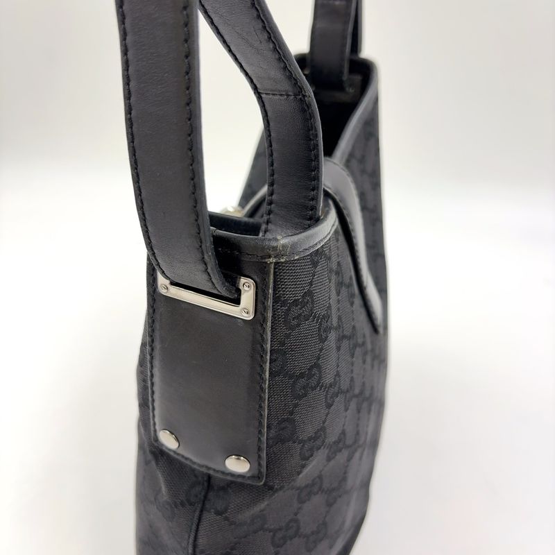 Gucci Jackie Leather X Canvas Black Shoulder Bag Silver 110291