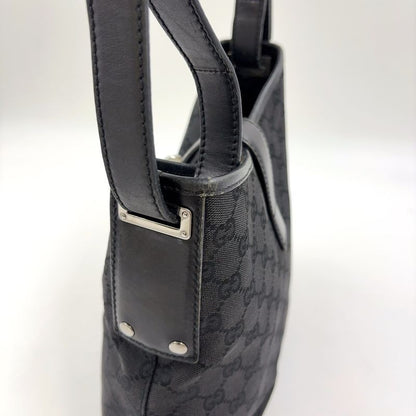 Gucci Jackie Leather X Canvas Black Shoulder Bag Silver 110291