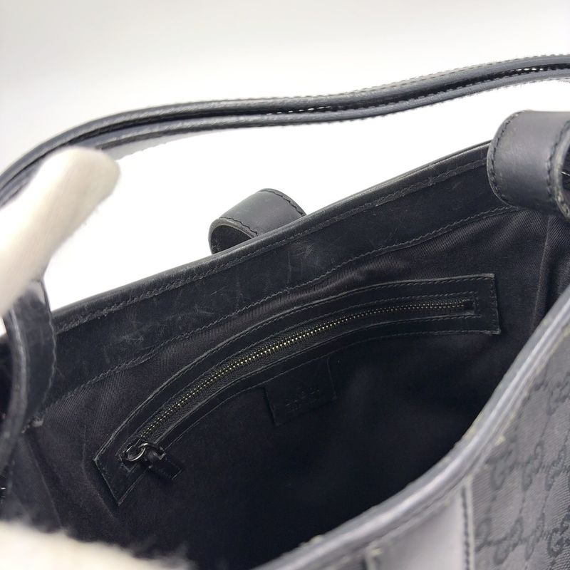 Gucci Jackie Leather X Canvas Black Shoulder Bag Silver 110291