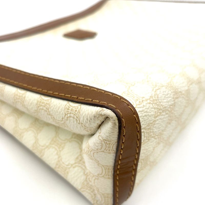 Celine Macadam Pattern Leather × PVC Off-white And Brown Clutch Bag Gold M08