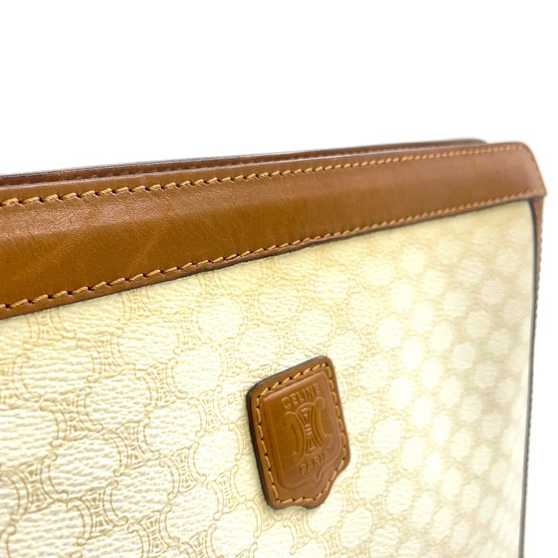Celine Macadam Pattern Leather × PVC Off-white And Brown Clutch Bag Gold M08