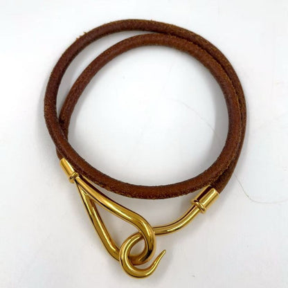 Hermes Jumbo Choker Bracelet Leather And Metal Brown Necklace Gold