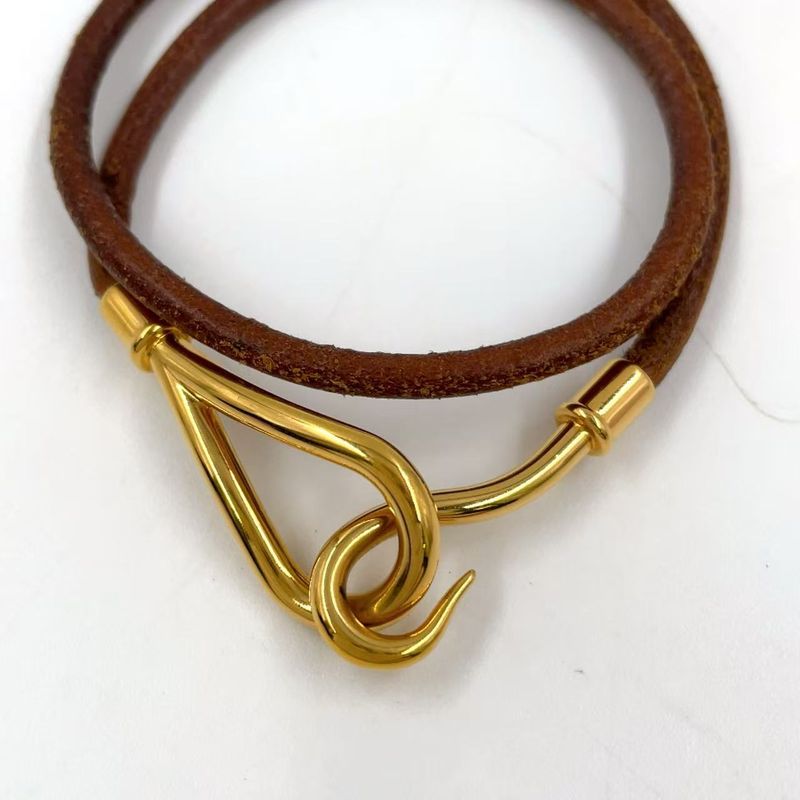 Hermes Jumbo Choker Bracelet Leather And Metal Brown Necklace Gold