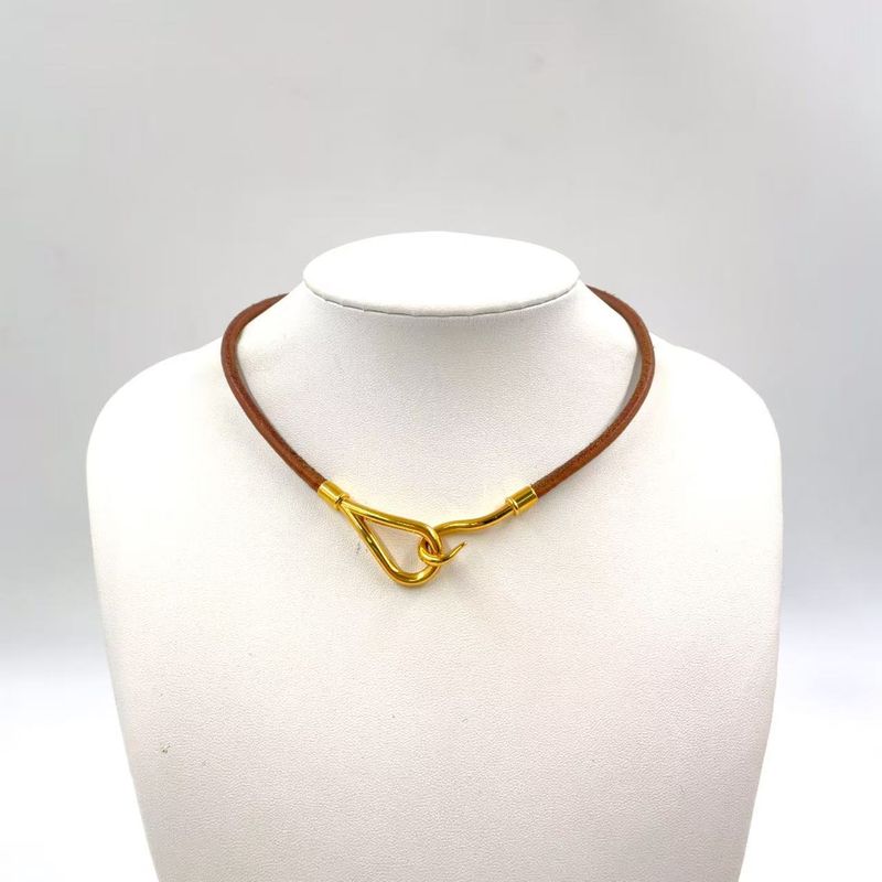 Hermes Jumbo Choker Bracelet Leather And Metal Brown Necklace Gold