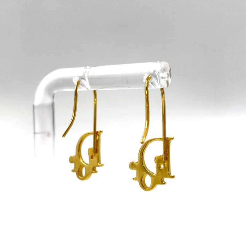 Christian Dior Logo Metal Gold Earrings Gold