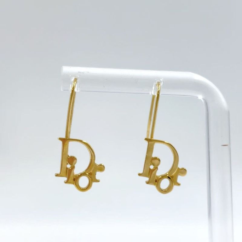 Christian Dior Logo Metal Gold Earrings Gold