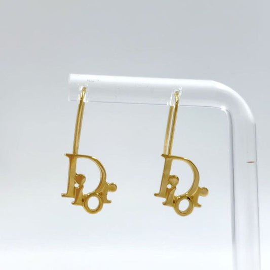 Christian Dior Logo Metal Gold Earrings Gold