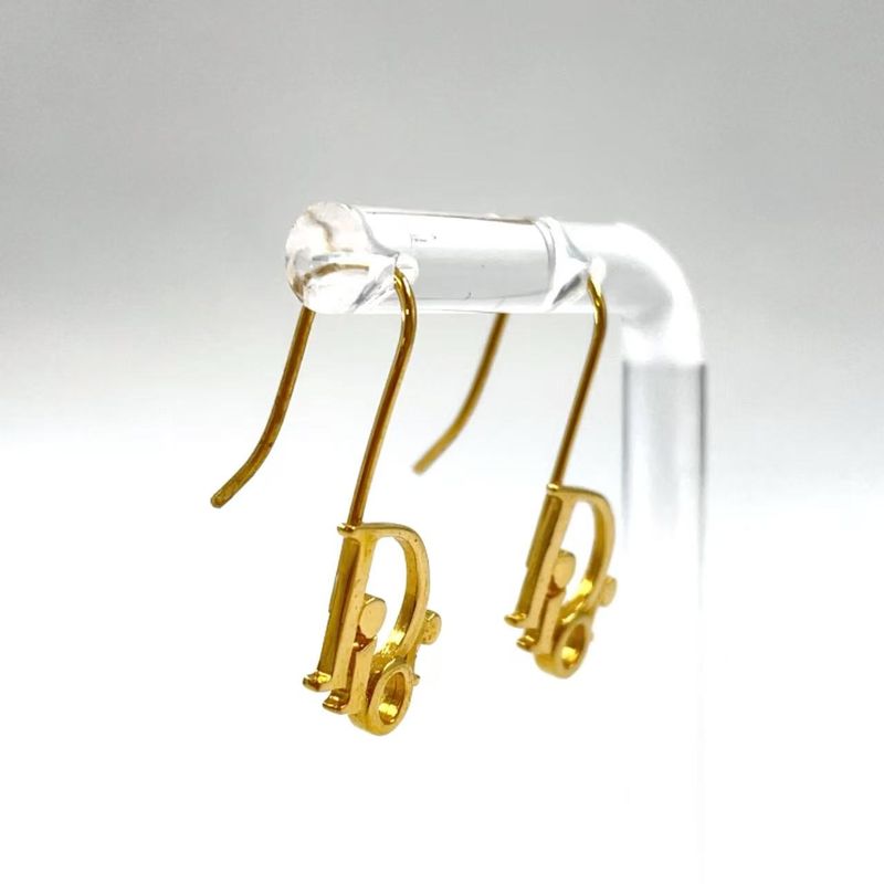 Christian Dior Logo Metal Gold Earrings Gold
