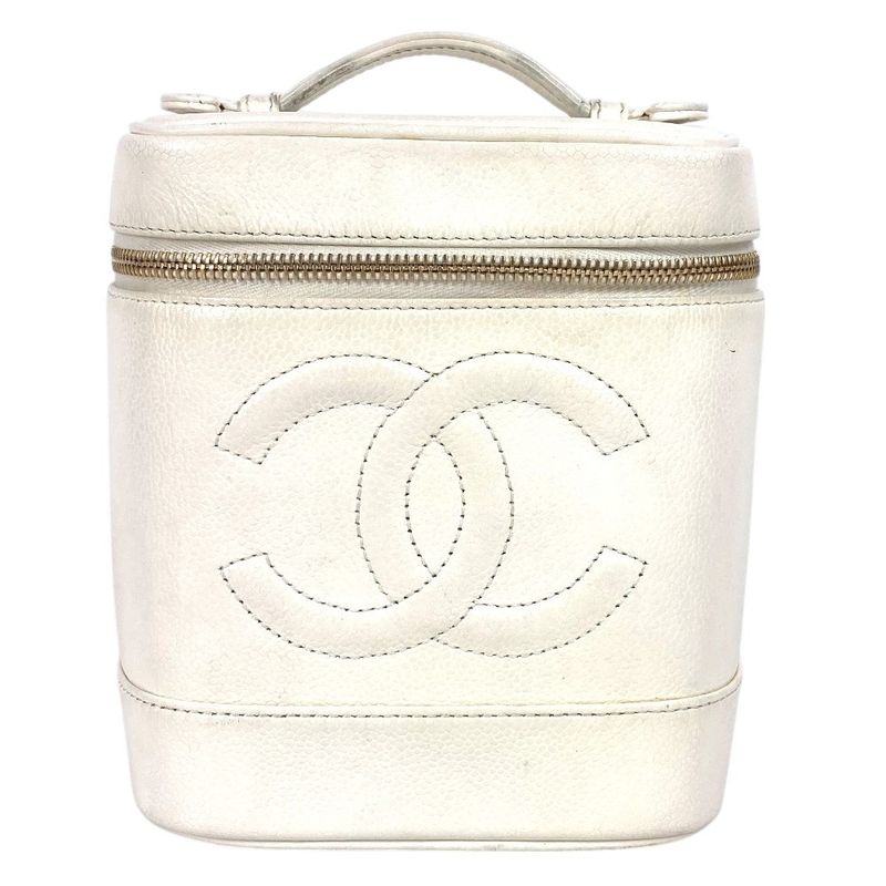 Chanel Handbag CC Coco Mark Logo Vanity Bag A01998 Caviar Skin White
