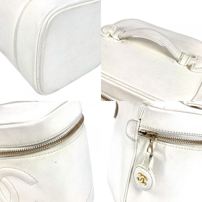 Chanel Handbag CC Coco Mark Logo Vanity Bag A01998 Caviar Skin White