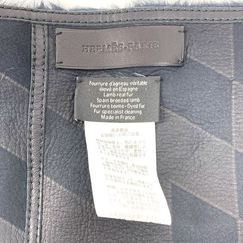 Hermes Scarf Leather Fur Leather Black