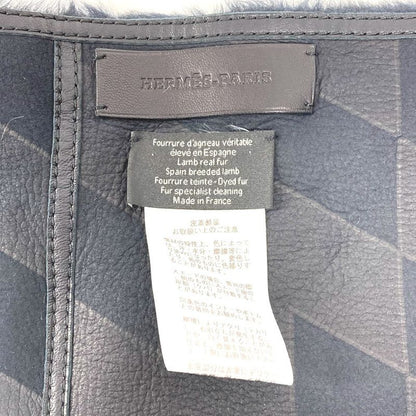 Hermes Scarf Leather Fur Leather Black