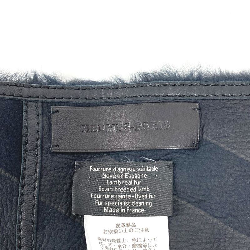 Hermes Scarf Leather Fur Leather Black