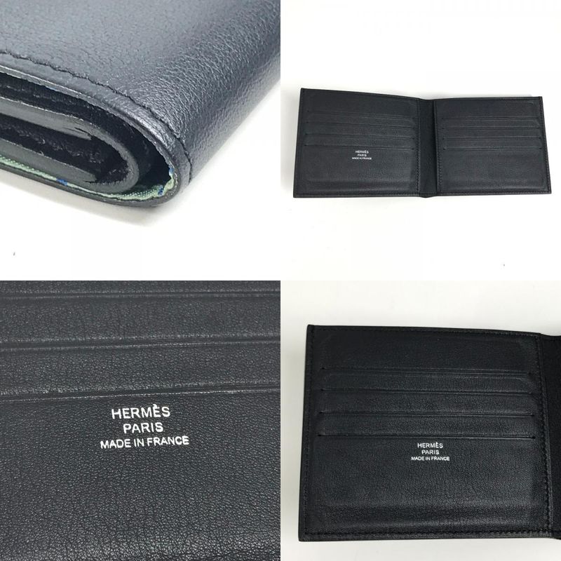 Hermes Bifold Wallet In Citizen Twill Silk Quin Compact Swift In Navy
