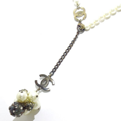 Chanel Necklace - Ivory And Silver Coco Mark / Pearl / Rhinestone