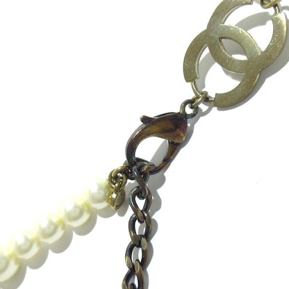 Chanel Necklace - Ivory And Silver Coco Mark / Pearl / Rhinestone