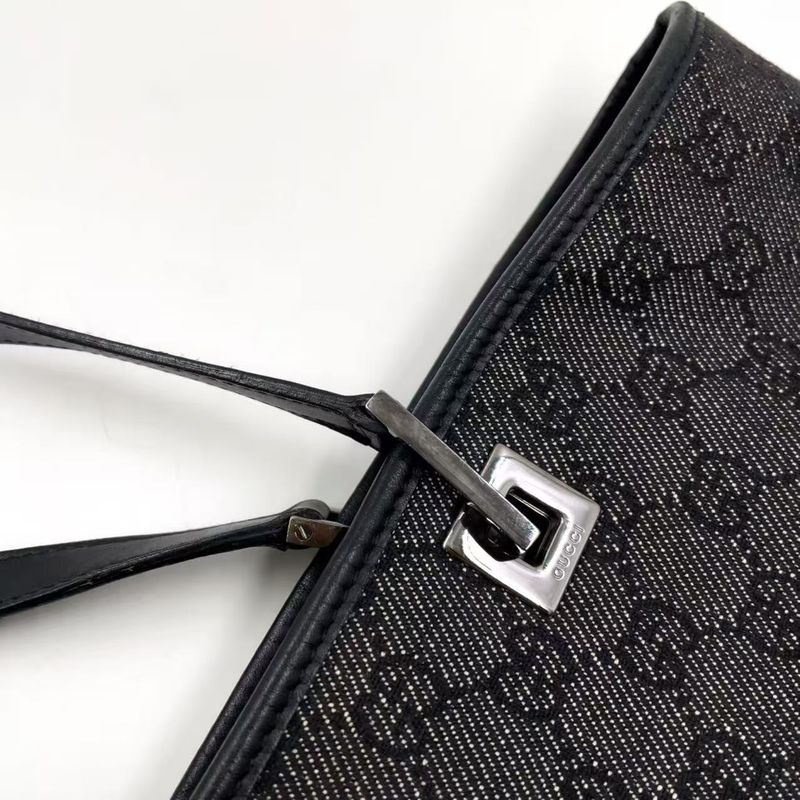 Gucci GG Denim Tote Bag Denim Black Handbag Silver 31243