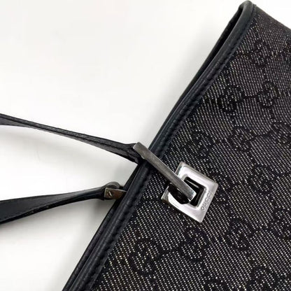 Gucci GG Denim Tote Bag Denim Black Handbag Silver 31243