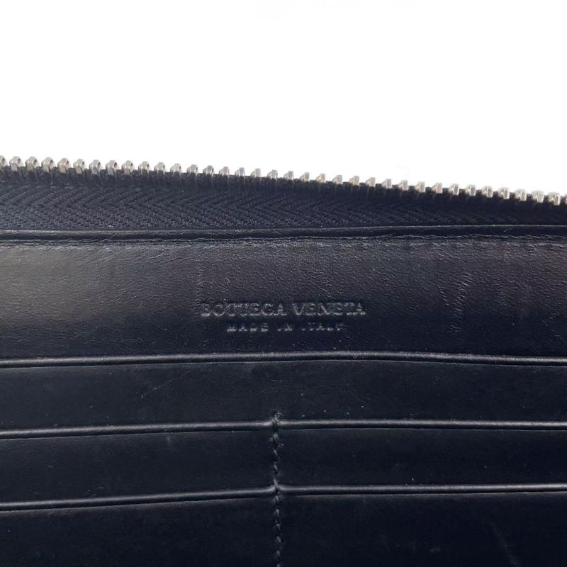 Bottega Veneta Intrecciato Round Zip Leather Black Long Wallet Black