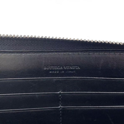 Bottega Veneta Intrecciato Round Zip Leather Black Long Wallet Black