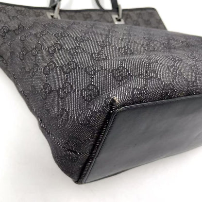 Gucci GG Denim Tote Bag Denim Black Handbag Silver 31243