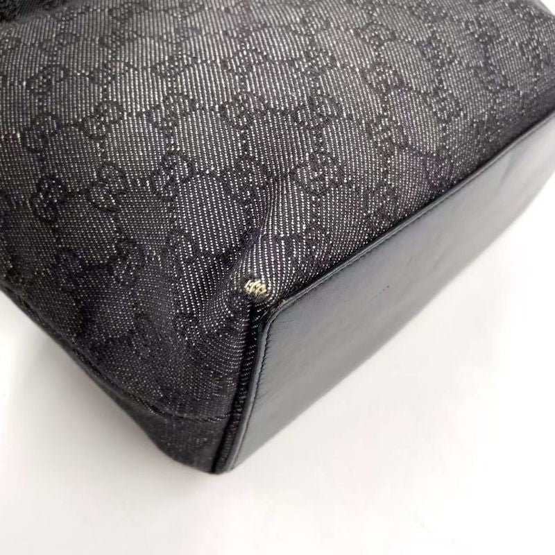 Gucci GG Denim Tote Bag Denim Black Handbag Silver 31243