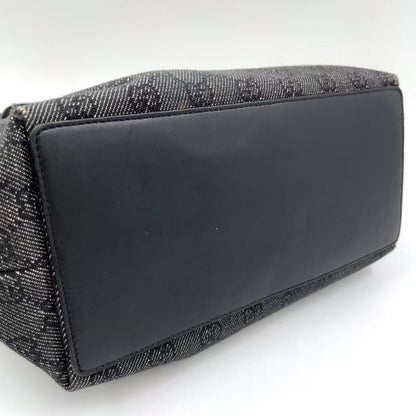 Gucci GG Denim Tote Bag Denim Black Handbag Silver 31243