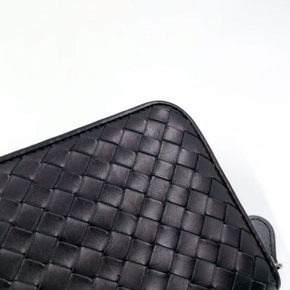 Bottega Veneta Intrecciato Round Zip Leather Black Long Wallet Black