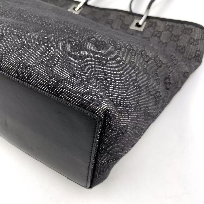 Gucci GG Denim Tote Bag Denim Black Handbag Silver 31243