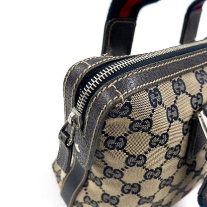 Gucci Sherry Line GG Canvas Leather X Canvas Multicolor Handbag Silver 145759