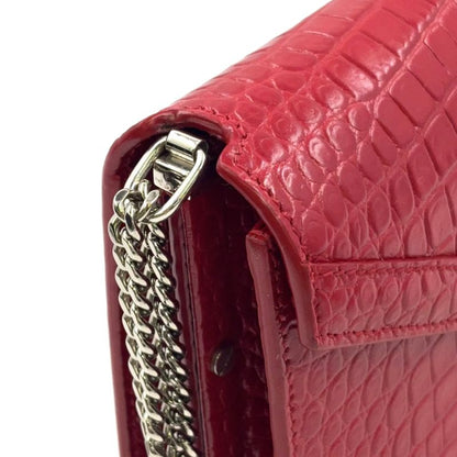 YVES Saint Laurent Croc Shape Stamped Calf Red Shoulder Bag Silver