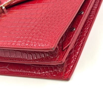 YVES Saint Laurent Croc Shape Stamped Calf Red Shoulder Bag Silver