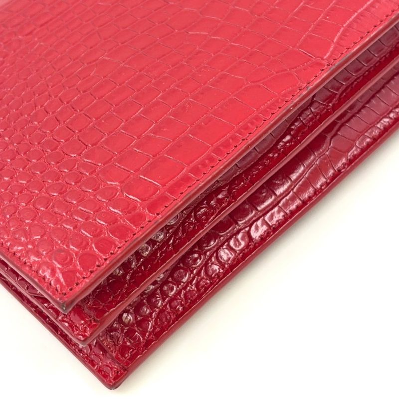 YVES Saint Laurent Croc Shape Stamped Calf Red Shoulder Bag Silver