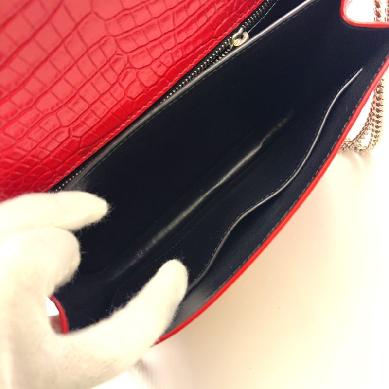 YVES Saint Laurent Croc Shape Stamped Calf Red Shoulder Bag Silver