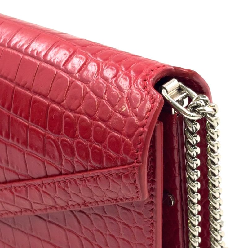 YVES Saint Laurent Croc Shape Stamped Calf Red Shoulder Bag Silver